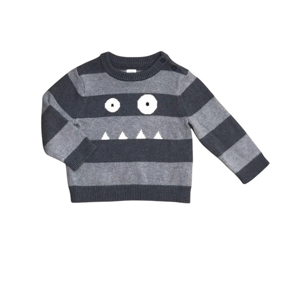 🆕 Baby Gap Gray Monster Stripe Sweater - Picture 2 of 3